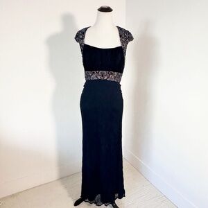 TADASHI COLLECTION Womens 6 Navy Gown Beaded Sequins Silk MOB Wedding Bridesmaid